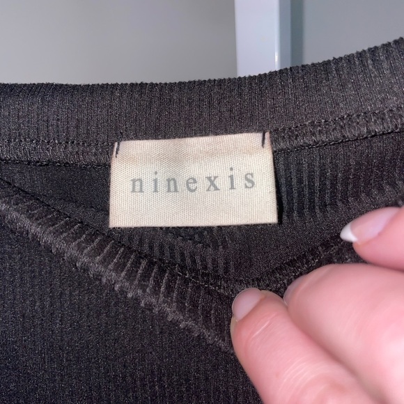 Ninexis Black Ribbed Knit Midi Skirt M High Slit Bodycon Stretch Edgy - Picture 7 of 7